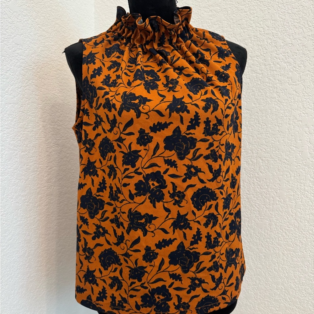 Ann Taylor Orange and Black Floral Blouse